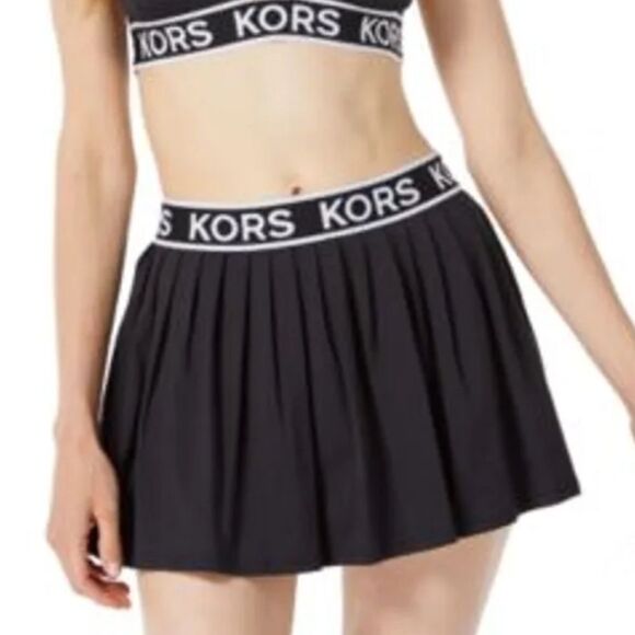 Michael Kors Pleated Swim Skirt Logo Elastic Waist Black White Medium NEW $94 - Picture 4 of 12